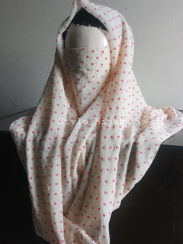 Off White Printed Misri Hijab/Niqab – Stylo Hijab